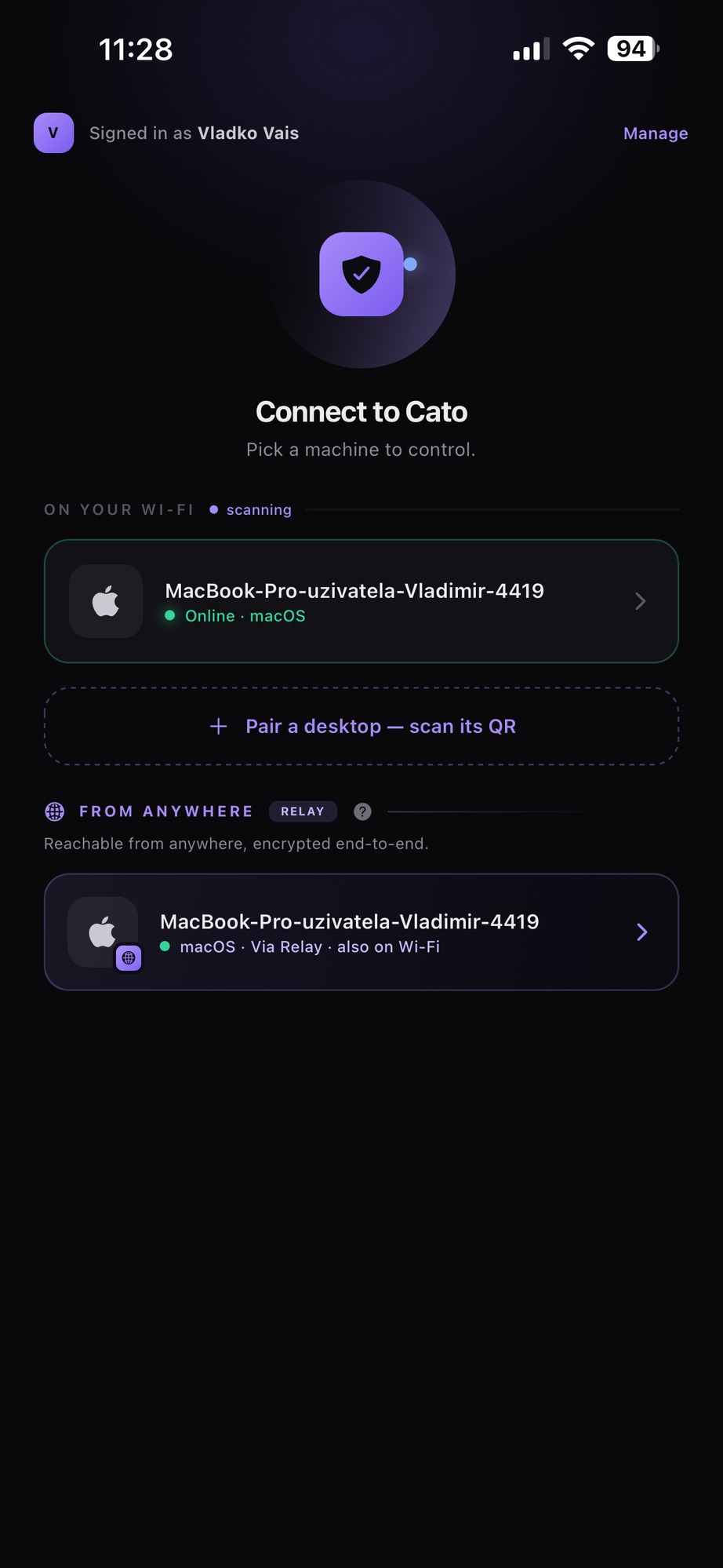 Connect to Cato — pair a device