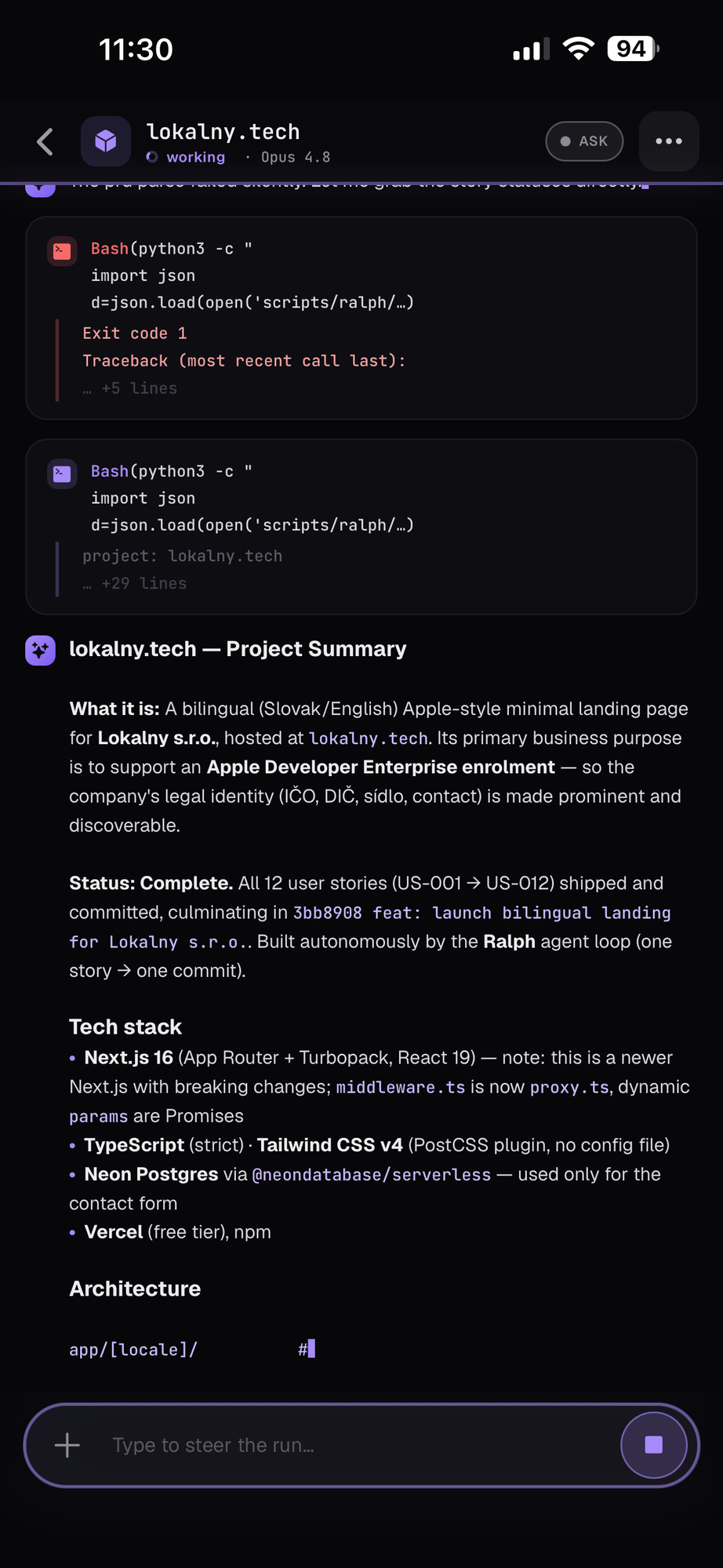 Live terminal output